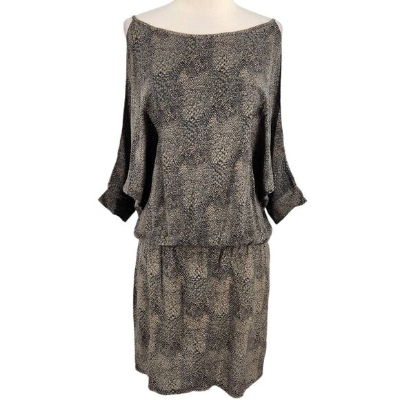 Karina Grimaldi Snake Print Deep V Open Back Silk Dress - Picture 2 of 9